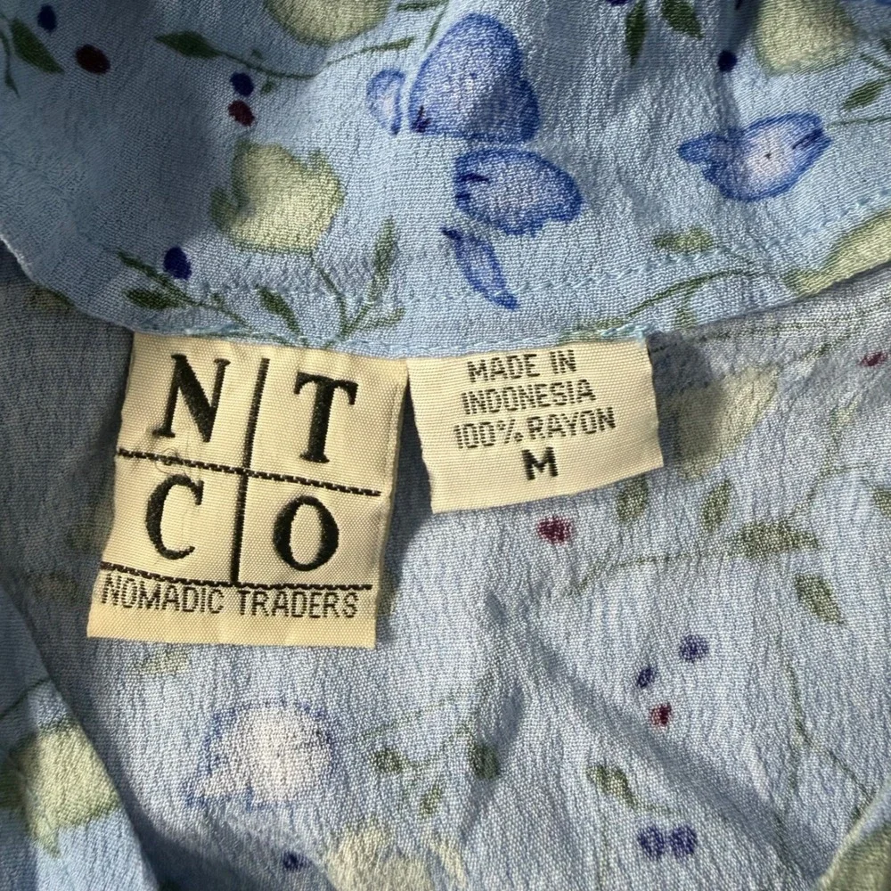 Vintage Nomadic Traders Blue Floral Rayon Maxi Dress Sleeveless Womens Medium